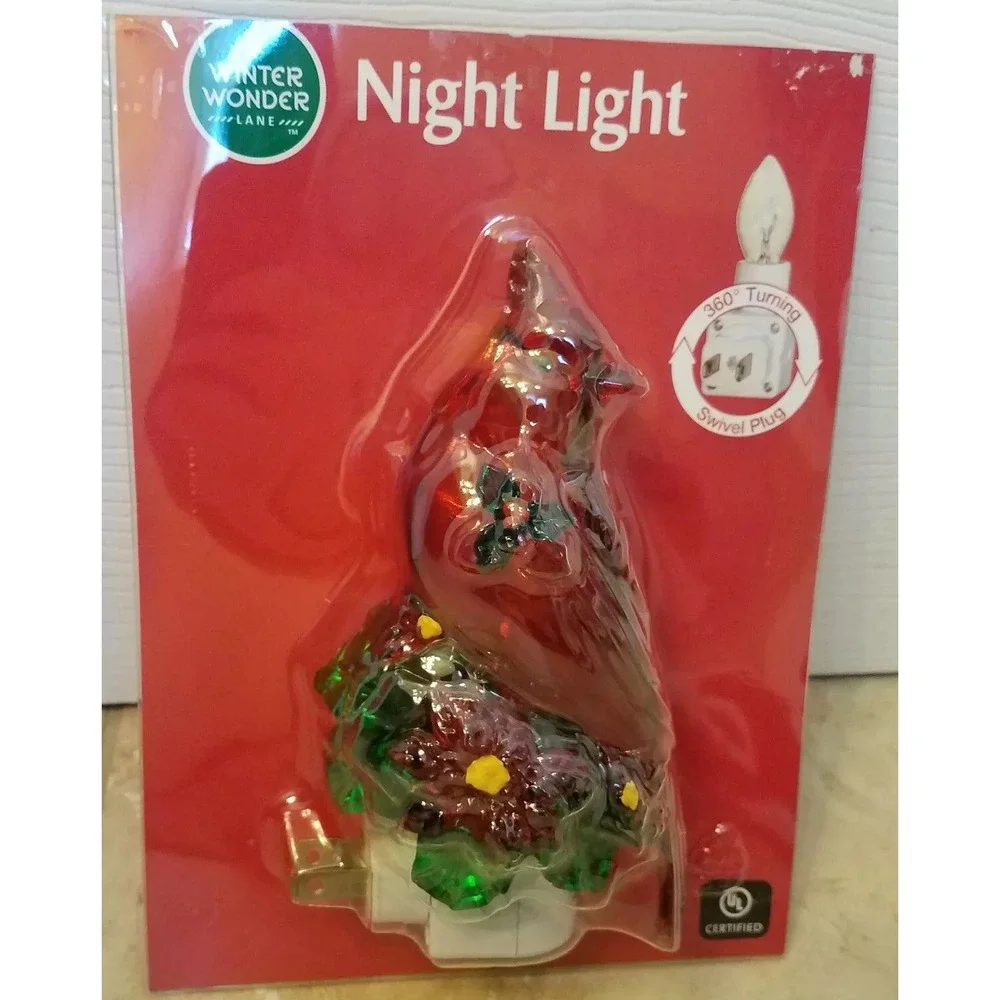 WinterWonderLane‎ Red Cardinal Night Light w/ Light Bulb Xmas Poinsettia NEW